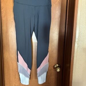 Old Navy High-Waist Leggings in Charcoal with Pink & Light Gray Panels Small
